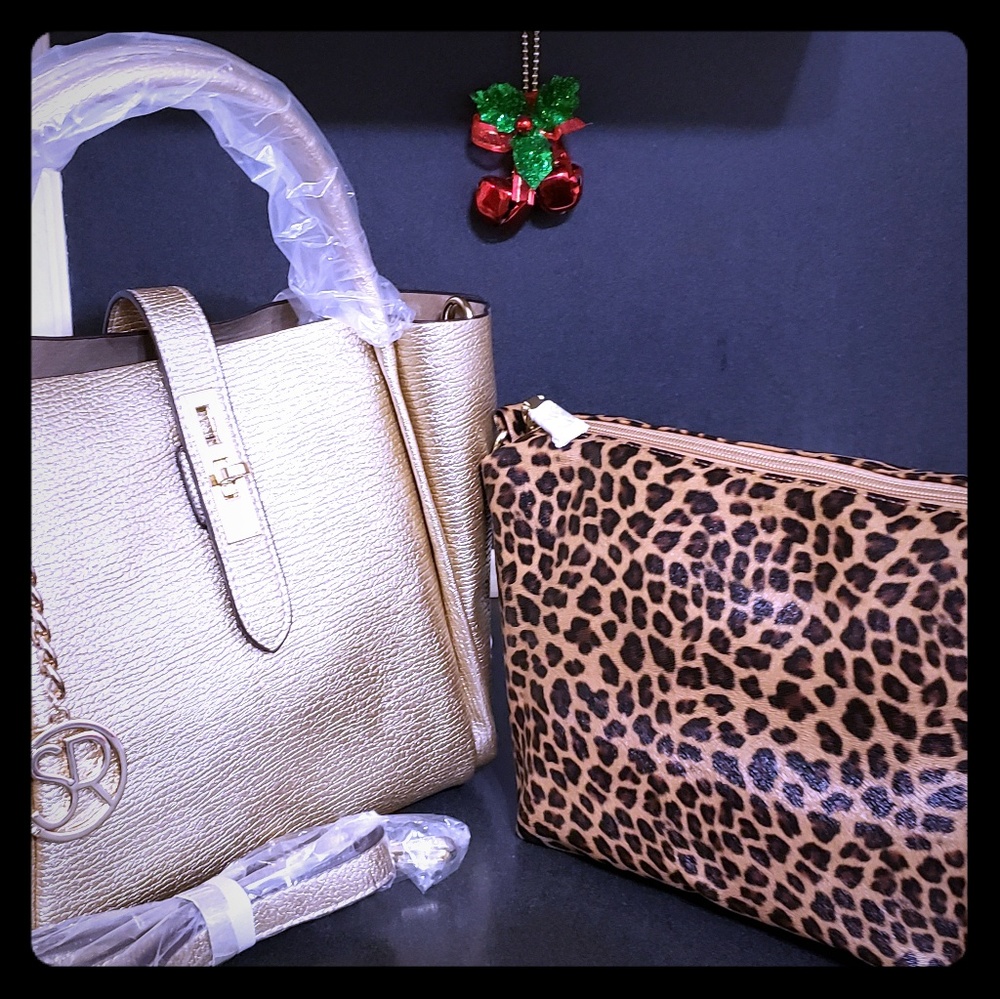 New Stefano di Roma Golden & Leopard Shoulder Bag